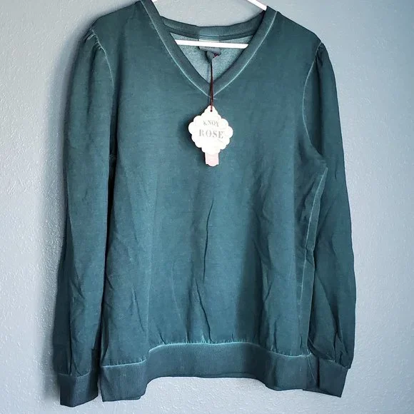 Knox Rose Black Emerald Super Soft Thin Weight V-Neck Sweatshirt, Women's Large - Picture 12 of 12